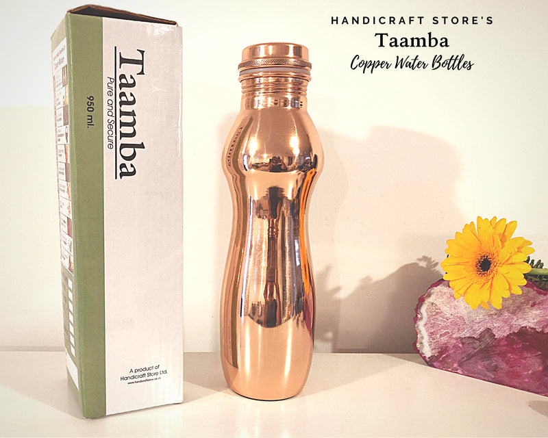 Glossy Curved Copper Water Bottle - Gloss finish, Curve Style, Gift for Birthday and Wedding Anniversary