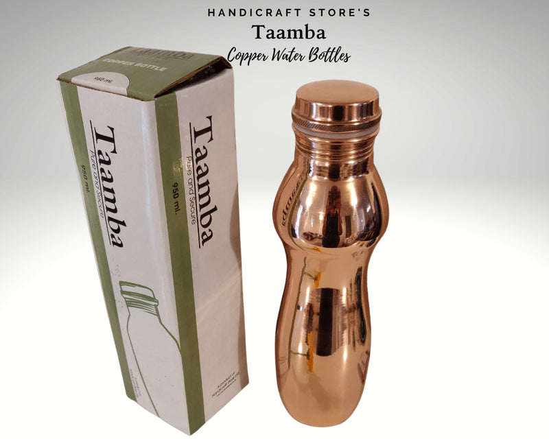 Glossy Curved Copper Water Bottle - Gloss finish, Curve Style, Gift for Birthday and Wedding Anniversary