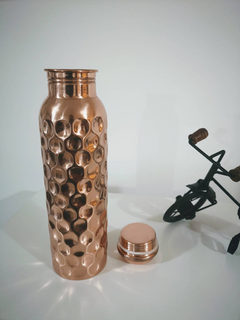 Diamond-Cut Glossy Copper Water Bottle ,Joint Free-Ayurveda Health Benefits