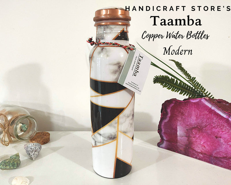 Chic Marble Finish Copper Water Bottle, Printed Copper Bottle - Modern