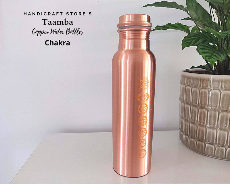 7 Chakra Copper Water Bottle, Pure Copper Water Bottle - Chakra style
