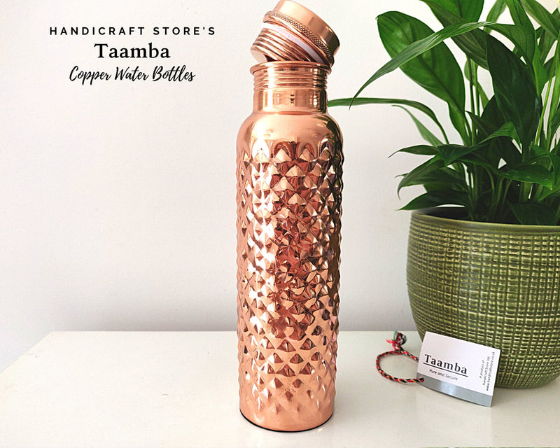 Glossy Rhombus Copper Water Bottle - Rhombus Design, Copper water bottles
