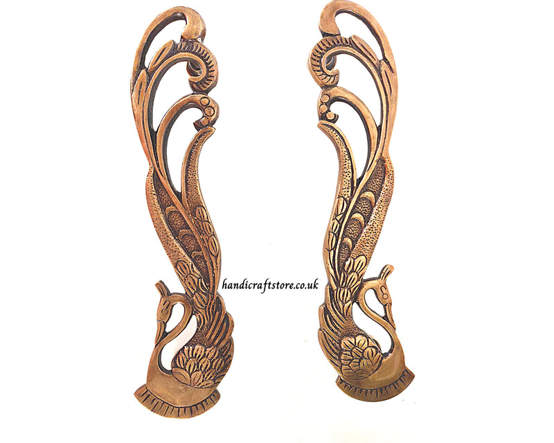 Brass Peacock Door Handles (Bronze) - Set of 2 Peacock Door Handles| 11 inches
