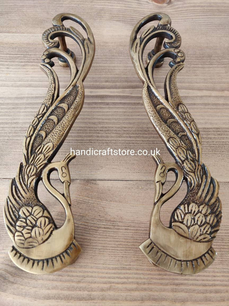 Brass Peacock Door Handles (Bronze) - Set of 2 Peacock Door Handles| 11 inches