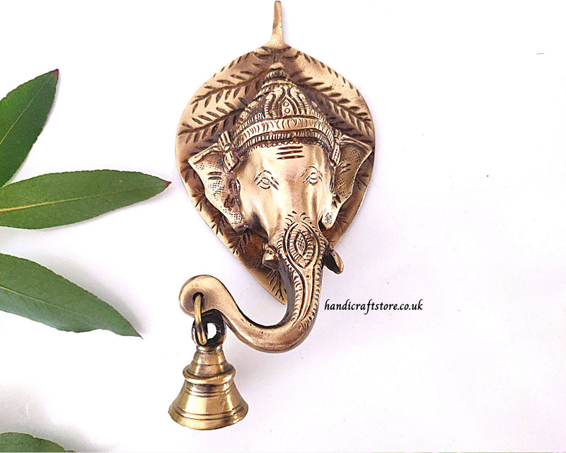 Ganesha Wall Hanging | Brass Wall Hanging | Ganesha Face Wall Decor with Bell