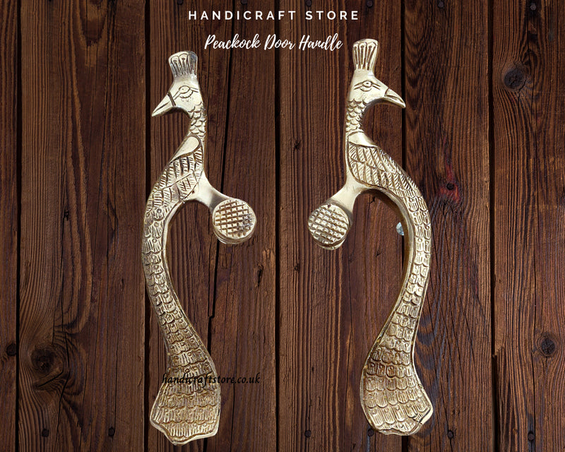 Peacock Door Handles - Set of 2 Peacock Door Handles| 8 inches | Brass Handles