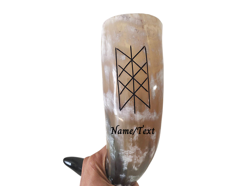 Personalized Engraved Large Viking Drinking Horns with leather strap Holder