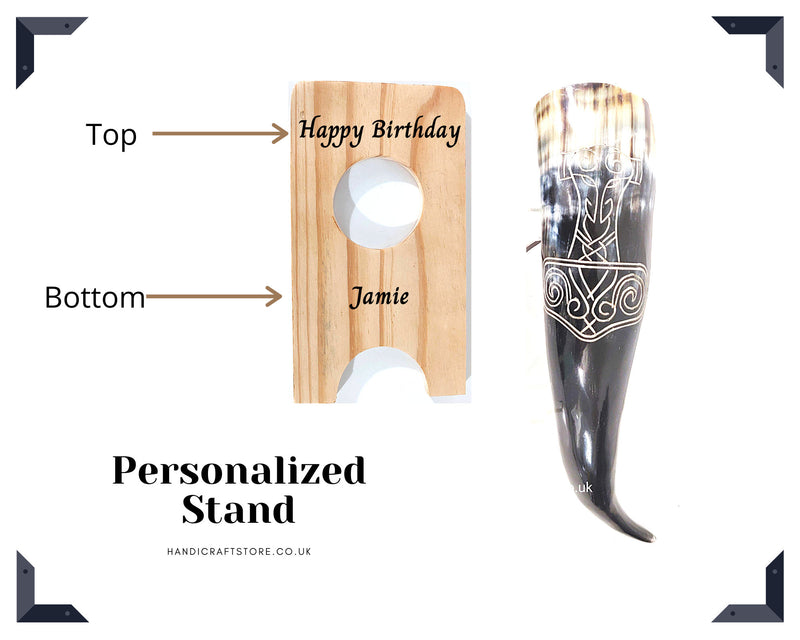 Handmade Viking Drinking Horn With Wooden Stand, Personalized Gift