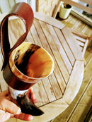 Viking natural drinking horn with Leather strap, personalized strap