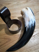 Viking natural drinking horn with Leather strap, personalized strap