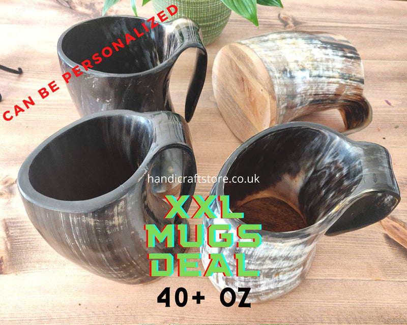 Handmade Viking Horn Mug XXL - Set of 4 | Personalized Horn Mug Set