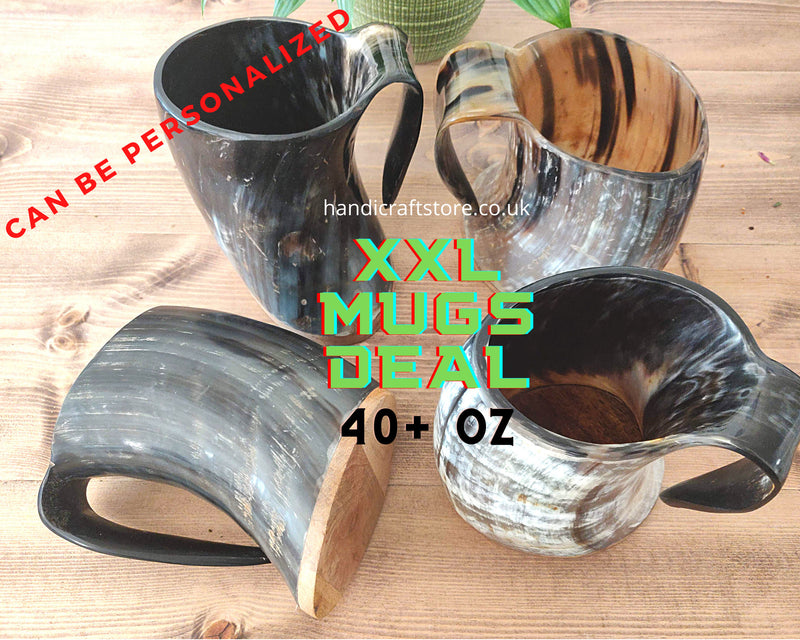 Handmade Viking Horn Mug XXL - Set of 4 | Personalized Horn Mug Set