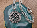 Viking Vegvisir Rune Circle Pendant Necklace with Chain, Viking Compass Necklace