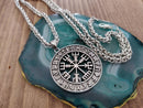 Viking Vegvisir Rune Circle Pendant Necklace with Chain, Viking Compass Necklace