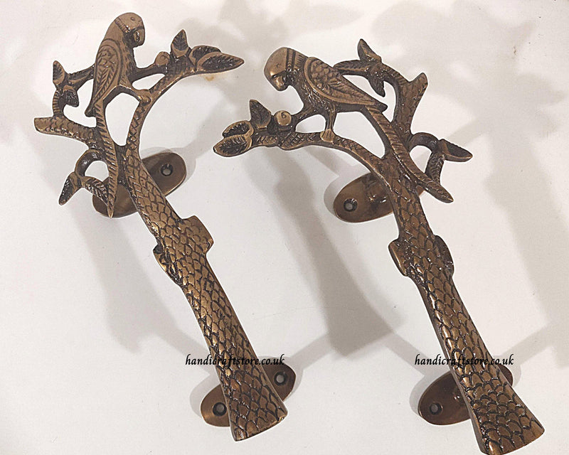 Set of 2 Parrot-on-a-tree Brass Door Handles | 8 inches | Brass Door Handles