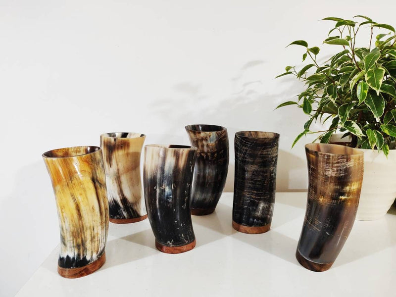 Set Of  6/8/10 Personalized Natural Ox Horn Viking Drinking Cups, wedding favors