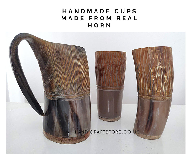 Viking Drinking Horn Set(1 pint size horn mug + 2 horn cups) - wedding gift