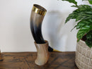 X-Large Viking Drinking Horn(13-15") with stand, Horn with brass border and tail