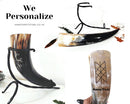 Personalized Engraved Large Viking Drinking Horns with iron stand