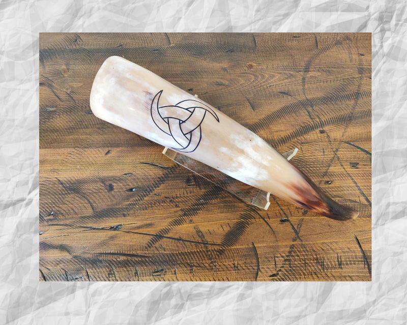 Personalized Engraved Large Viking Drinking Horns with iron stand