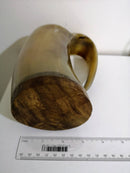Viking Drinking Horn Mug with Polished Finish & Wooden Base