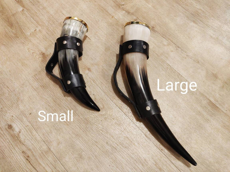 Personalizable Drinking Horn with Leather strap handle, LARP, Unique gift
