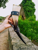 Personalizable Drinking Horn with Leather strap handle, LARP, Unique gift