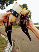 Personalizable Drinking Horn with Leather strap handle, LARP, Unique gift