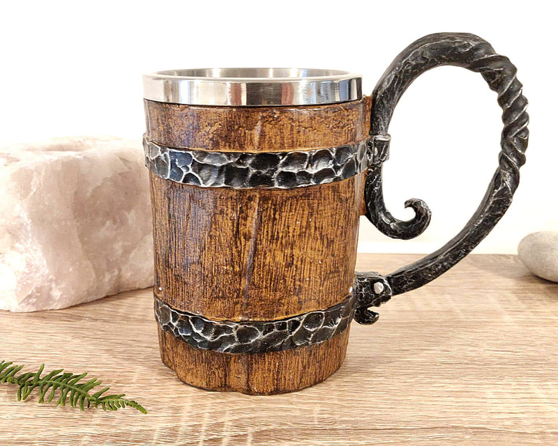 Viking Mug, Viking Beer Mug, Stainless Steel Imitation Wood Resin Mug,