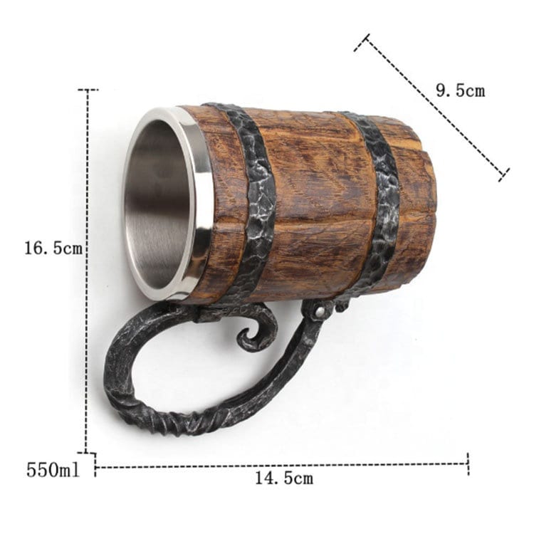 Viking Mug, Viking Beer Mug, Stainless Steel Imitation Wood Resin Mug,