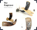 Personalized Large Viking Horns With Wooden Stand -  Engraved Brass Rimmed Horns