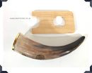 Personalized Large Viking Horns With Wooden Stand -  Engraved Brass Rimmed Horns