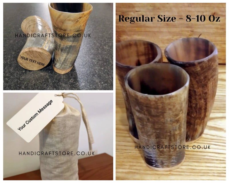Natural Finish Ox Horn Viking Drinking Cups, Pint or Regular Size Horn Cup