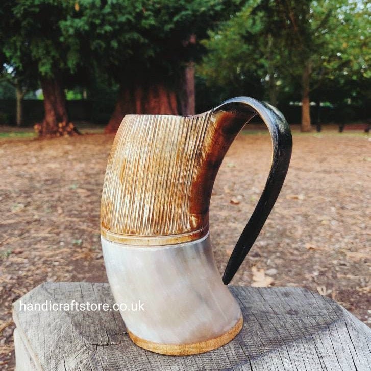 Personalised Real Horn Mug, Burnt effect Mug/Tankard, Etched Pattern Horn Mug