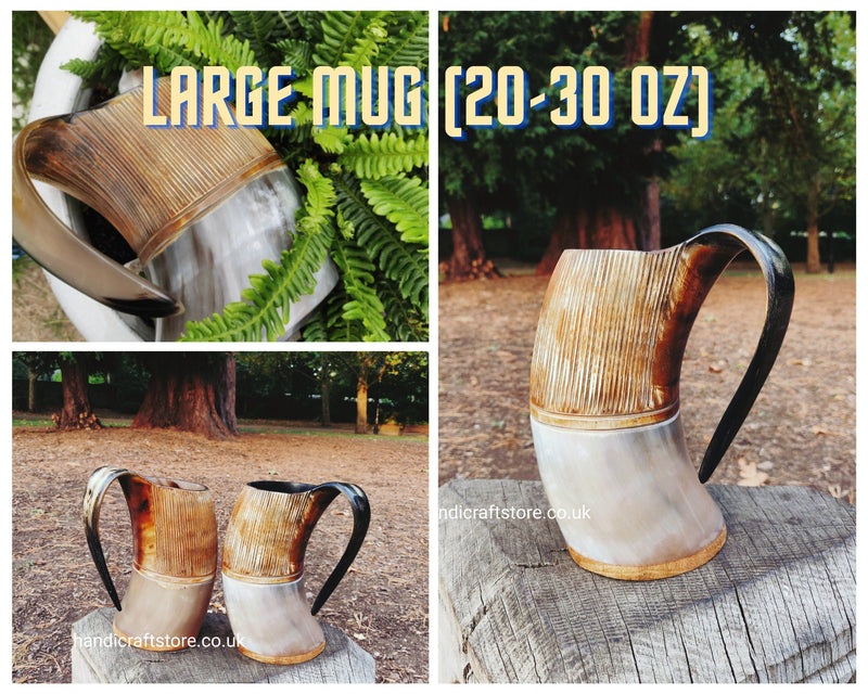 Personalised Real Horn Mug, Burnt effect Mug/Tankard, Etched Pattern Horn Mug