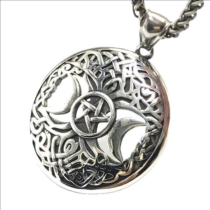 Triple Moon Goddess on Tree of Life with Pentacle Pendant