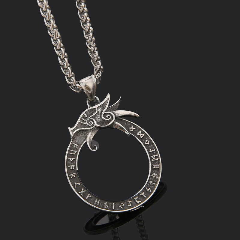 Viking Jörmungandr/Serpent with Runes Necklace