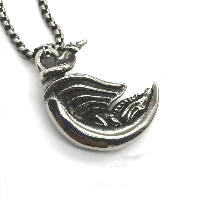 Viking Sleeping Dragon/ Miðgarðsormr/ Jörmungandr on Moon Pendant