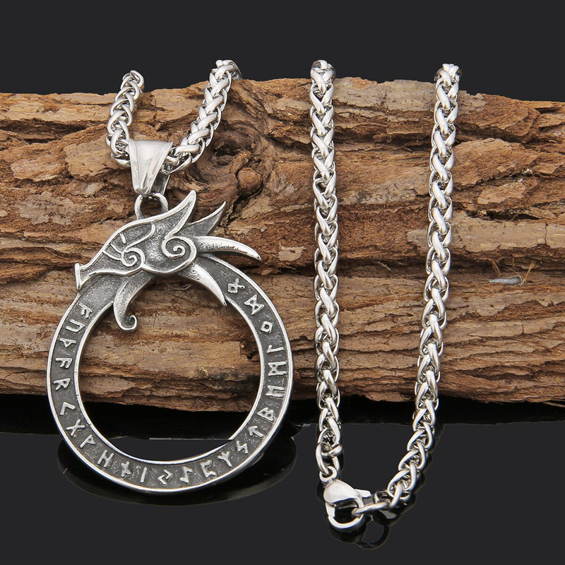Viking Jörmungandr/Serpent with Runes Necklace