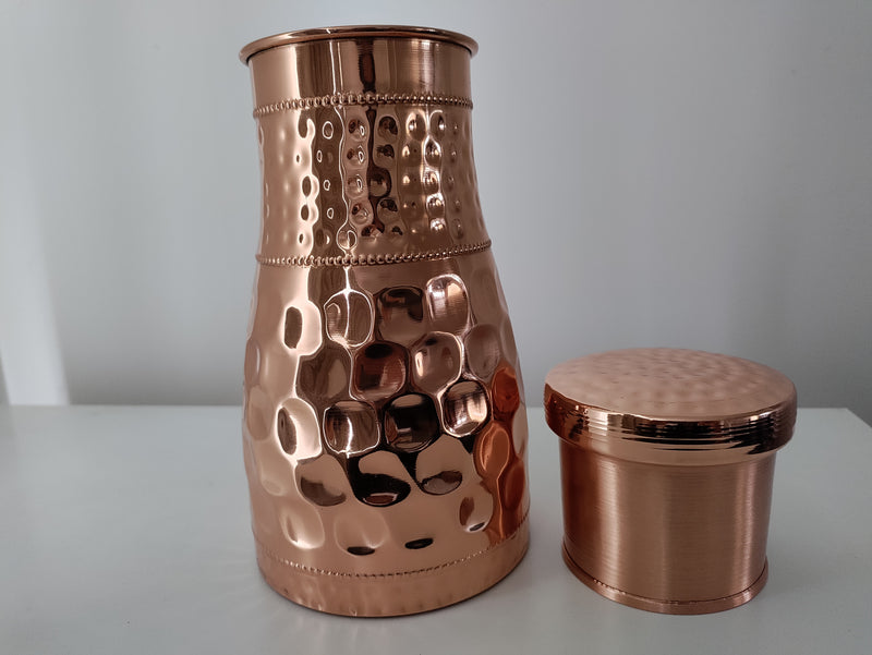 Pure Copper Pot with removable lid, Hammered copper carafe, Health Benefits